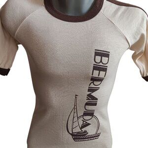 Small Single Stitch Vintage T-Shirt Bermuda Graphic Ringer By Sherry 1970's USA